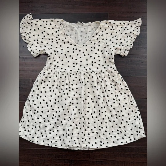 Madewell babydoll polka dot flutter sleeve cotton gauze mini tunic dress cream - Picture 11 of 11